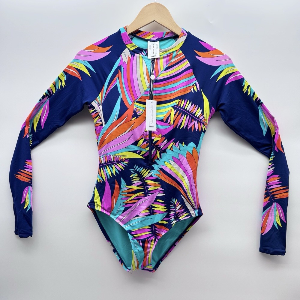 Trina Turk Paralia Paddle Suit Long Sleeve‎ One Piece Swimsuit Multicolor Small